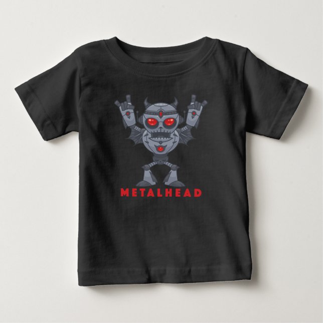 T-shirt Pour Bébé Metalhead - Lourd Diable Robot Métal - Avec Texte (Devant)