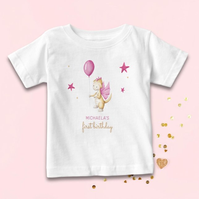 T-shirt Pour Bébé Mignon Dragon Girl premier anniversaire (Créateur téléchargé)