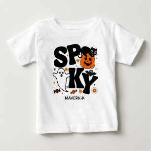 T-shirt Pour Bébé Mignon et Effrayant Halloween Noir et Orange
