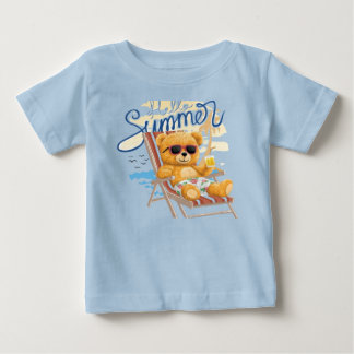 T-shirt Pour Bébé Mignon ours en peluche d'été sur la plage - Bébé &