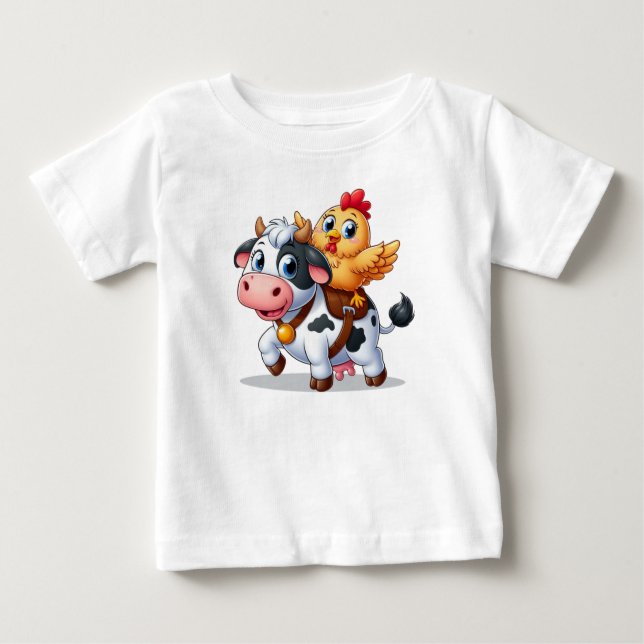 T-shirt Pour Bébé mignon vache/poulet caricature (Devant)