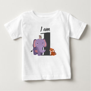 T-shirt Pour Bébé Mignonne 1er anniversaire Safari Elephant Tiger Si
