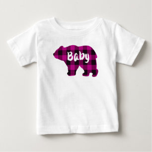 T-shirt Pour Bébé Mignonne bébé ours rose noir plaid motif