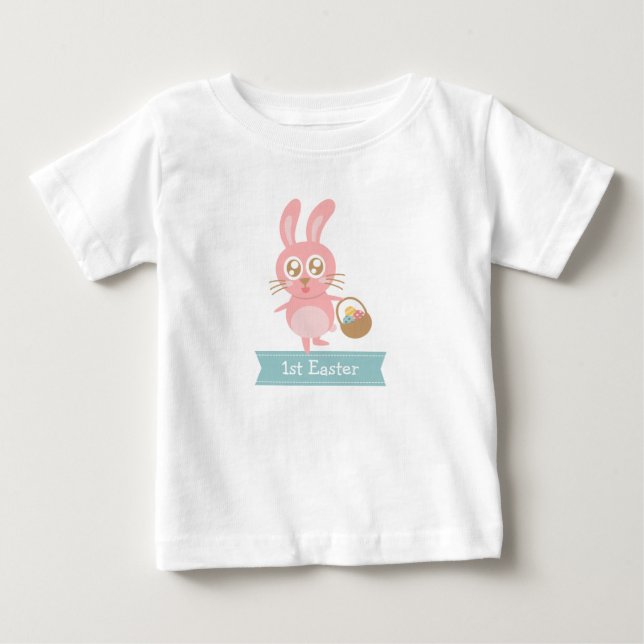 T-shirt Pour Bébé Mignonne Lapin Avec Oeufs 1er Pâques (Devant)