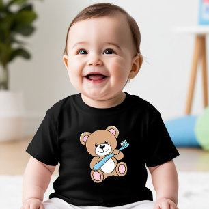 T-shirt Pour Bébé Mignonne Ours tenant Brosse à dents Tee