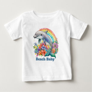 T-shirt Pour Bébé mignonne plage bébé dauphin ajouter du texte