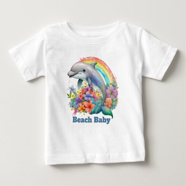 T-shirt Pour Bébé mignonne plage bébé dauphin ajouter du texte (Devant)