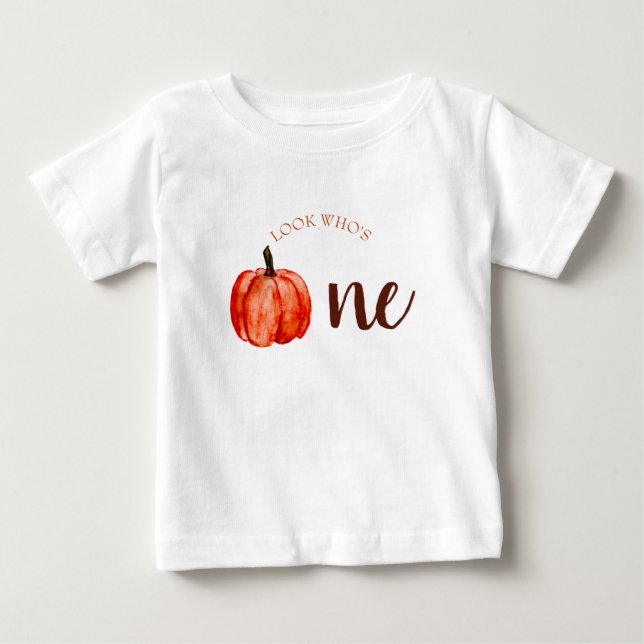 T-shirt Pour Bébé Mignonne Regardez qui est une aquarelle citrouille (Devant)