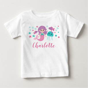 T-shirt Pour Bébé Mignonne sirène fille personnalisée