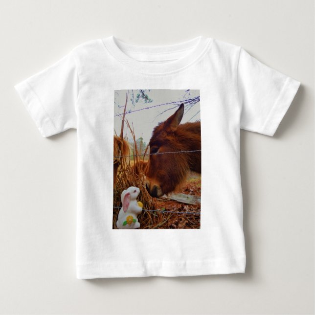 T-shirt Pour Bébé Miniature cheval Brown et lapin de Pâques (Devant)