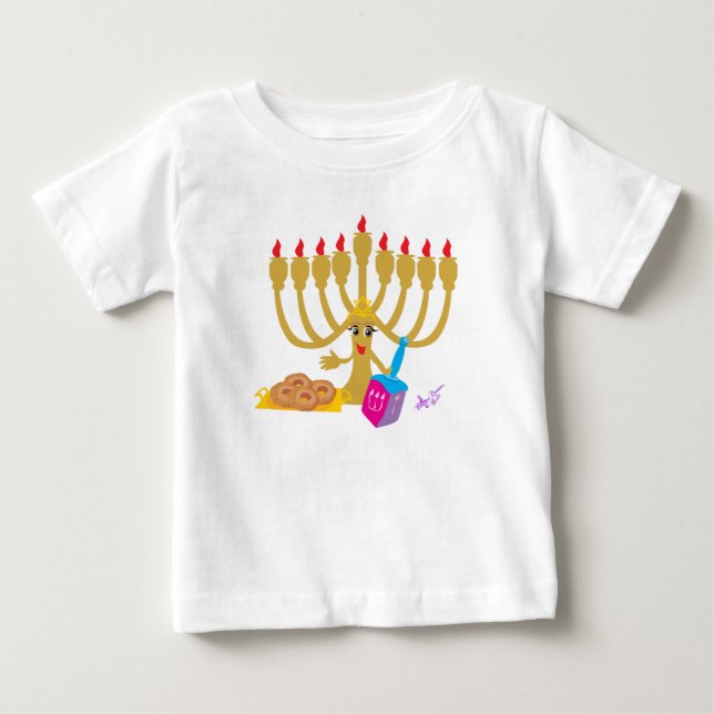 T-shirt Pour Bébé Minorah & Dreidel Toddler Longues Manches Chemise  (Devant)