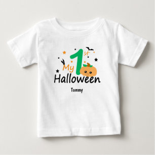 T-shirt Pour Bébé Mon 1er Halloween. Citrouille, Chauves-souris, Nom