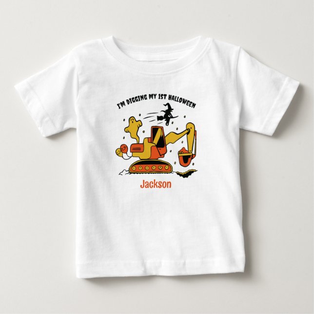 T-shirt Pour Bébé Mon 1er Halloween excavatrice construction Anniver (Devant)