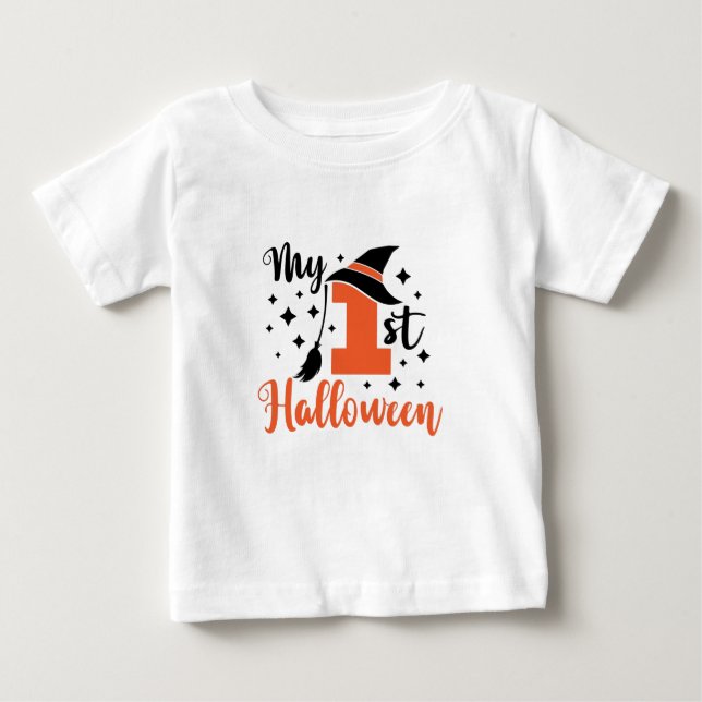 T-shirt Pour Bébé Mon 1er Halloween mignonne bébé Éffrayant (Devant)