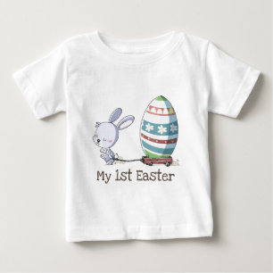 T-shirt Pour Bébé Mon 1er lapin lapin de Pâques tirant un chariot de