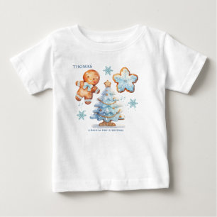 T-shirt Pour Bébé Mon 1er Noël Gingerbread Boy Snowy Tree