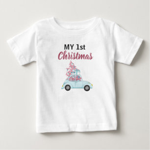 T-shirt Pour Bébé Mon 1er Noël jolie voiture bleue Arbre de Noël