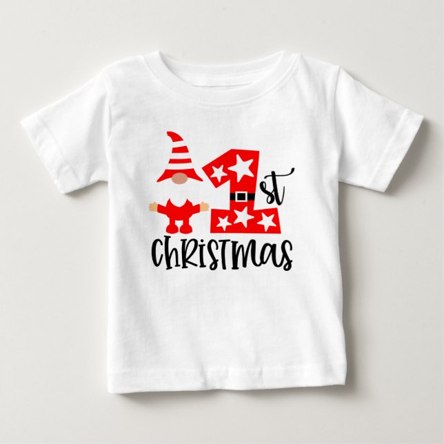 T-shirt Pour Bébé Mon 1er Noël mignon Gnome Père Noël Modern (Devant)