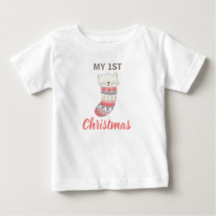 T-shirt Pour Bébé Mon 1er Noël mignon Kitty en Stocking