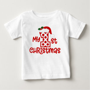 T-shirt Pour Bébé Mon 1er Noël mignon moderne Polka Dot Santa Hat