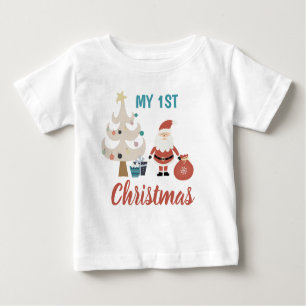 T-shirt Pour Bébé Mon 1er Noël mignon Père Noël Xmas Tree
