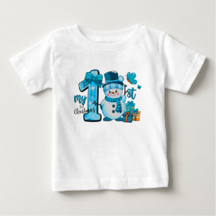 T-shirt Pour Bébé Mon 1er Noël, Snowman bleu