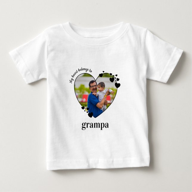 T-shirt Pour Bébé Mon Coeur Appartient À Grand-Père Photo Personnali (Devant)