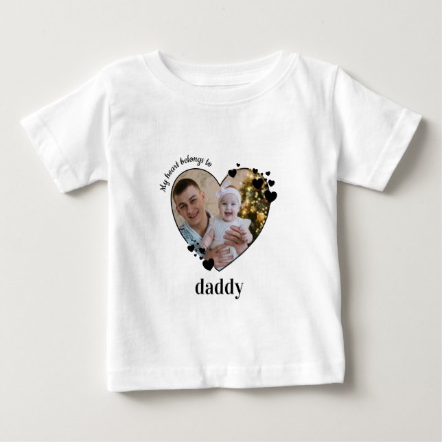T-shirt Pour Bébé Mon Coeur Appartient À Papa Photo Personnalisée Du (Devant)