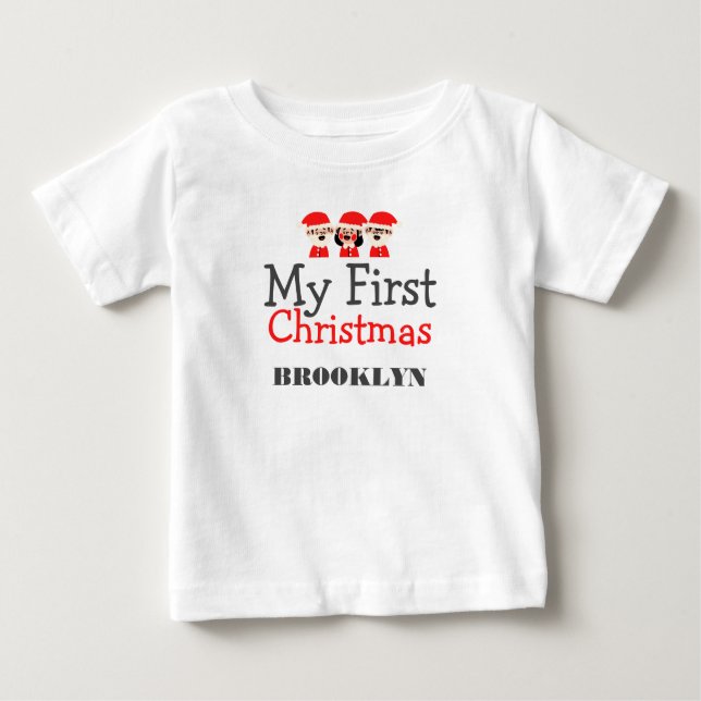 T-shirt Pour Bébé Mon premier bébé de Noël Nom personnalisé (Devant)
