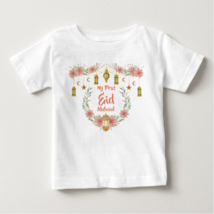 T-shirt Pour Bébé Mon premier Eid Mubarak jolies fleurs lampe lune é