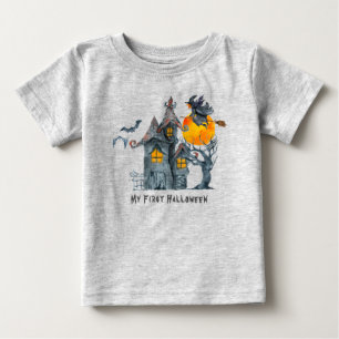 T-shirt Pour Bébé Mon premier Halloween - Maison hantée, chauve-sour