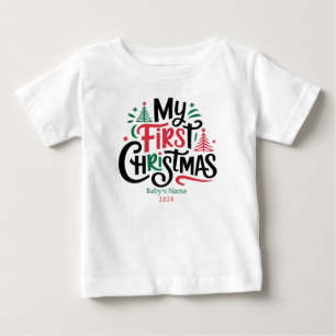 T-shirt Pour Bébé Mon premier Noël année de nom personnalisé