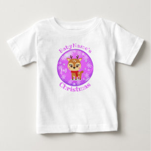 T-shirt Pour Bébé Mon premier Noël avec Nom Renne Mignon Violet