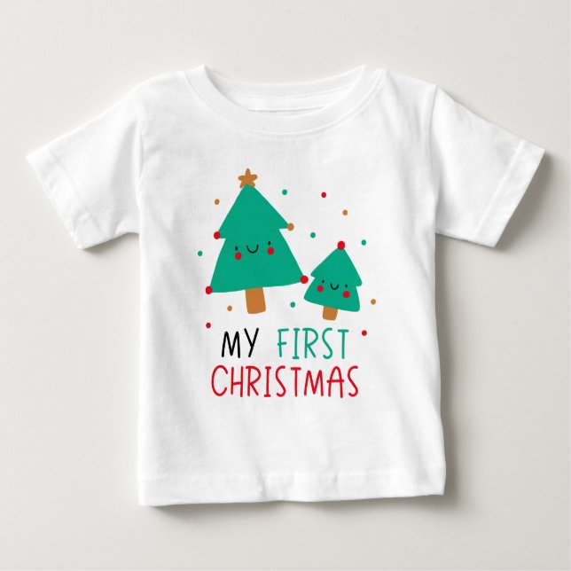 T-shirt Pour Bébé Mon premier Noël - de beaux arbres de Noël (Devant)