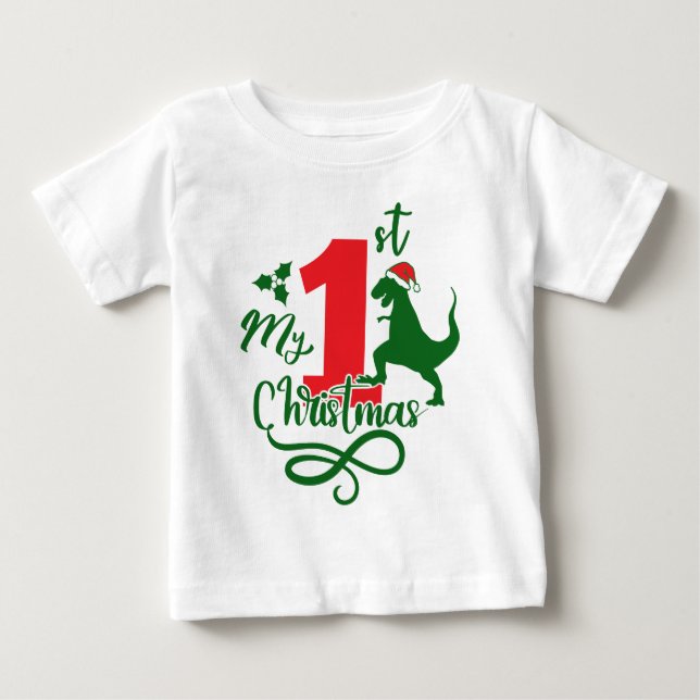 T-shirt Pour Bébé Mon premier Noël Dinosaure Mignon Dino (Devant)