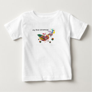 T-shirt Pour Bébé mon premier Noël père Noël et traîneau