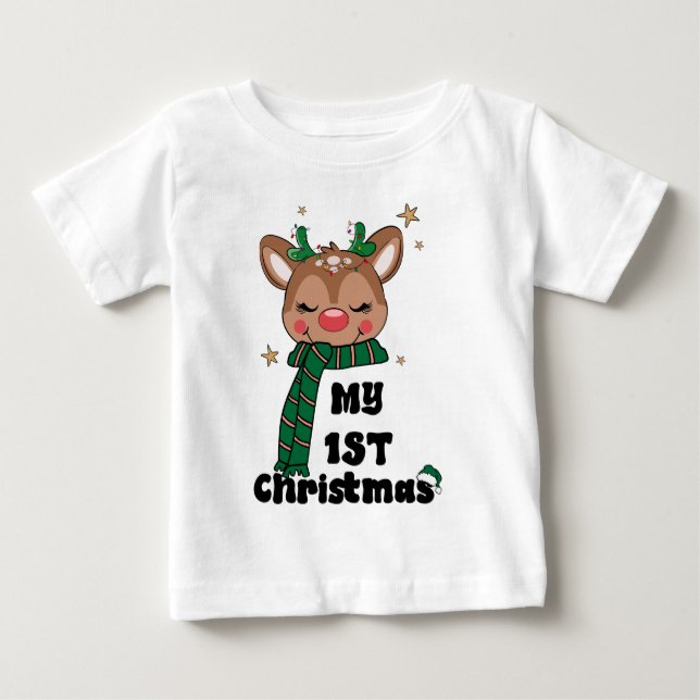 T-shirt Pour Bébé Mon premier Noël Typographie Renne mignon (Devant)