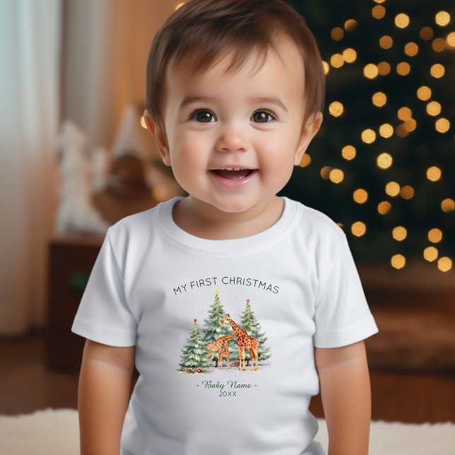T-shirt Pour Bébé Mon premier nom de Noël Année Giraffe mignonne (Créateur téléchargé)
