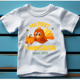 T-shirt Pour Bébé Mon premier nom Thanksgiving Bodysuit Bébé blanc