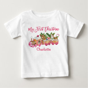 T-shirt Pour Bébé Mon premier pain d'épice de Noël Train Pink Candy