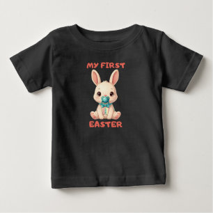 T-shirt Pour Bébé Mon premier Pâques – Joli bébé lapin avec tétine