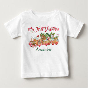 T-shirt Pour Bébé Mon premier train de pain d'épice de bonbons roug