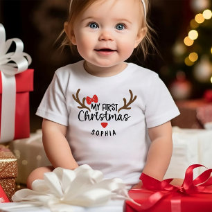 T-shirt Pour Bébé Mon prénom de Noël Girl Reindeer