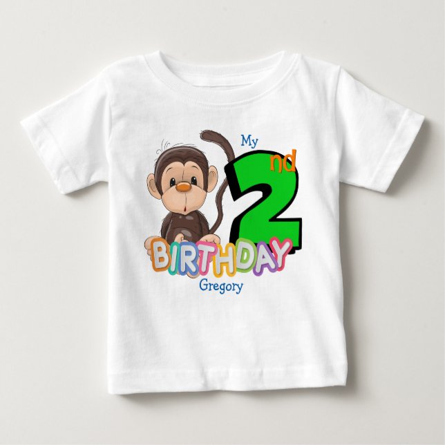 T-shirt Pour Bébé Monkey 2e fête d'anniversaire personnalisée (Devant)