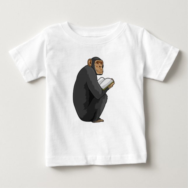T-shirt Pour Bébé Monkey as Nerd with Book (Devant)