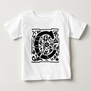 T-shirt Pour Bébé Monogramme C initial. Nom floral Motif Customisé