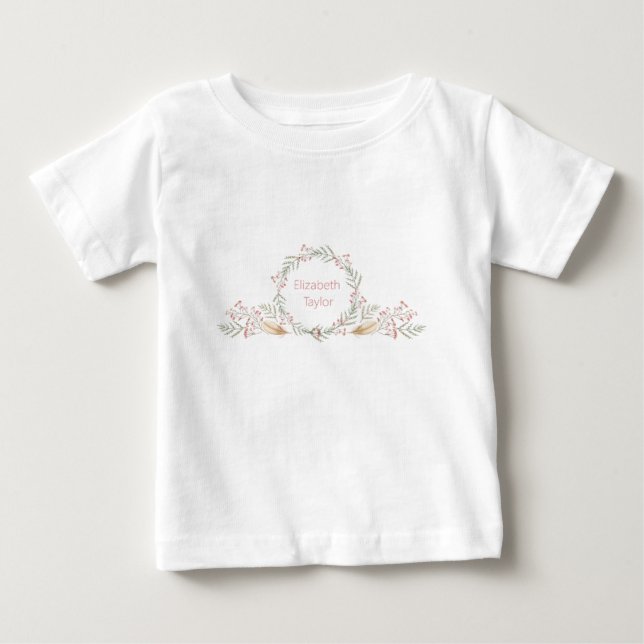 T-shirt Pour Bébé Monogramme de fleurs et de plumes délicieuses (Devant)