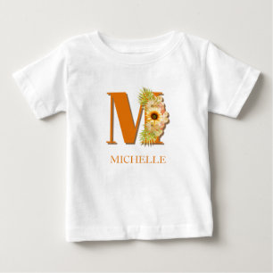 T-shirt Pour Bébé Monogramme floral Tournesol Lettre M avec nom