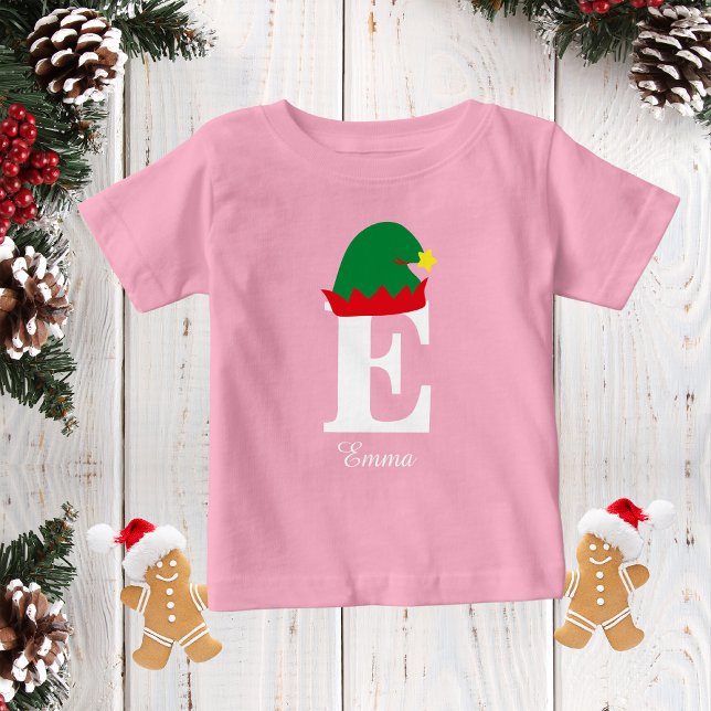 T-shirt Pour Bébé Monogramme Nom de Noël Chemise, Elfe Casquette, Fa (Créateur téléchargé)
