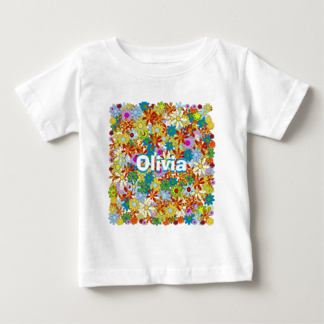 T-shirt Pour Bébé Monogramme ou nom personnalisé Motif floral (Devant)
